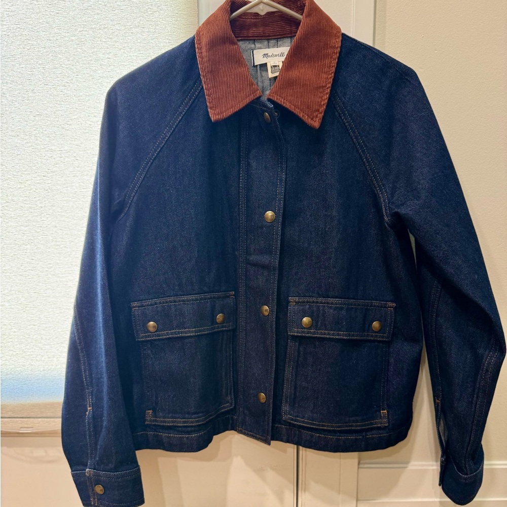 Madewell Denim Trapeze Jacket with Brown Corduroy Collar